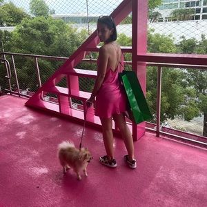 Slip on fuchsia dress cowl neck